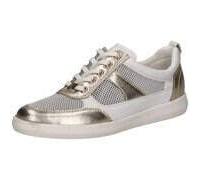 Caprice Damen Sneaker Cap Airmoton Leder/Textil Low Top mit Schnürsenkeln Weiß/Gold Weite G 38 EU