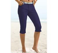 Caprihose BEACHTIME BY LASCANA "in 3/4-Länge perfekt für den Sommer", Damen, Gr. 46, N-Gr, blau (marine), Denim/Jeans, Obermaterial: 98% Baumwolle, 2% Elasthan, unifarben, Basic, figurbetont 3/4-Länge