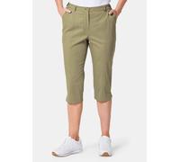 Caprihose GOLDNER "Sportive Capri-Hose aus trageangenehmen Satin", Damen, Gr. 42, N-Gr, grün (schilf), Obermaterial: 64% Baumwolle CO. 33% Polyester PES. 3% Elasthan EL., Hosen Caprihose (70193863-42)