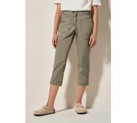 Caprihose CECIL "Style New York", Damen, Gr. 27, N-Gr, grau (smoky taupe), Web, Obermaterial: 98% Baumwolle, 2% Elasthan, unifarben, normal kniebedeckend, Hosen Caprihose, Sommerhose mit Knopfdetails