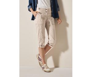 Caprihose CECIL "Style New York", Damen, Gr. 30, N-Gr, beige (boulder beige), Web, Obermaterial: 98% Baumwolle, 2% Elasthan, unifarben, normal kniebedeckend, Hosen Caprihose, Sommerhose mit Knopfdetai