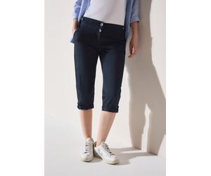 Caprihose CECIL "Style New York", Damen, Gr. 31, N-Gr, blau (universal blau), Web, Obermaterial: 98% Baumwolle, 2% Elasthan, unifarben, normal kniebedeckend, Hosen Caprihose, Sommerhose mit Knopfdetai