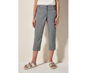Caprihose CECIL "Style New York", Damen, Gr. 31, N-Gr, grau (obelisk grau), Web, Obermaterial: 98% Baumwolle, 2% Elasthan, unifarben, normal kniebedeckend, Hosen Caprihose, Sommerhose mit Knopfdetails