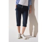 Caprihose CECIL "Style New York", Damen, Gr. 32, N-Gr, blau (universal blau), Web, Obermaterial: 98% Baumwolle, 2% Elasthan, unifarben, normal kniebedeckend, Hosen Caprihose, Sommerhose mit Knopfdetai