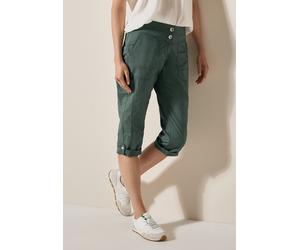 Caprihose CECIL "Style New York", Damen, Gr. 36, N-Gr, grün (balmy khaki), Web, Obermaterial: 98% Baumwolle, 2% Elasthan, unifarben, normal kniebedeckend, Hosen Caprihose, Sommerhose mit Knopfdetails 