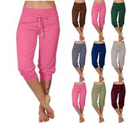 Caprihose Damen 3/4 Jogginghose Sommer Kurz Sommerhose Damen Leicht Große Größen Stretch Sporthose Mit Kordelzug Knielang Strandhose Freizeit Hose Mit Tasche Barmuda Shorts Yogahose Baggy Haremshose