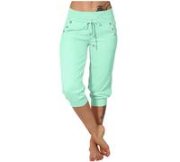 Caprihose Damen 3/4 Sommer Stretch Wanderhose Sommer 3/4 Sporthose Kurze Hose Fitness-Jogginghose Barmuda Shorts Sommerhose Knielang Freizeithose Große Größen Haremshose/Yogahose/Arbeitshose