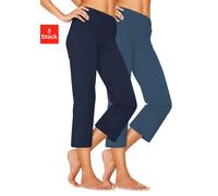 Caprihose, Damen, Gr. 32/34, N-Gr, blau (1x jeans, 1x denim), Single Jersey, Obermaterial: 60% Baumwolle, 35% Polyester, 5% Elasthan, VIVANCE ACTIVE BY LASCANA, unifarben, Basic, eng 3/4-Länge, Hosen
