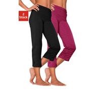 Caprihose, Damen, Gr. 44/46, N-Gr, rosa (1x schwarz, 1x himbeere), Single Jersey, Obermaterial: 95% Baumwolle, 5% Elasthan. Obermaterial 2: 60% Baumwolle, 35% Polyester, 5% Elasthan, VIVANCE ACTIVE BY