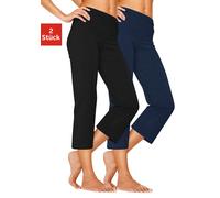Caprihose, Damen, Gr. 52/54, N-Gr, blau (1x schwarz, 1x blau), Single Jersey, Obermaterial: 95% Baumwolle, 5% Elasthan, VIVANCE ACTIVE BY LASCANA, unifarben, Basic, eng 3/4-Länge, Hosen Caprihose, mit