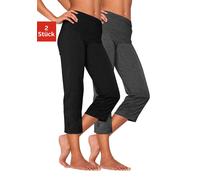 Caprihose, Damen, Gr. 56/58, N-Gr, grau (1x schwarz, 1x anthrazit meliert), Single Jersey, Anthrazitmeliert (Obermaterial): 60% Baumwolle, 35% Polyester, 5% Elasthan. Obermaterial: 95% Baumwolle, 5% E