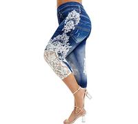Caprihose Damen Sommer Jeans-Capri Hosen FüR Frauen GroßE GrößEn Sporthose Stretch-Jogginghose Jeansoptik-Leggings Lang Leicht Sommerhosen Spitze-Caprileggings High Waist Freizeithose-Jeanshosen