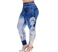 Caprihose Damen Sommer Jeans Stretch Capri-Leggings Damen Mit Spitze-Jeanshosen Lang High Waist Yogahose Elegant Freizeithose Skinny Jeans GroßE GrößEn Jogginghosen Leicht Sommerhose-CapriJeans