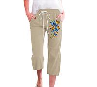Caprihose Damenhose Casual Schmetterling Kurze Hose Baumwoll Leinen Sommerhose mit Elastische Taille Lockere Weitem Bein Hosen Kurz geschnittene Hosen Arbeitshose Latzhose Strandhose Für Frauen
