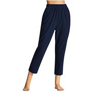 Caprihose Damenhose Einfarbige Sieben-Punkte-Hose Baumwoll Leinen Elastischem Bund Sommerhose Lockere Weitem Bein Hosen Kurz geschnittene Hosen Trainingshose Outdoorhose Strandhose Für Frauen