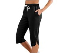 Caprihose für Damen 2025 Summer Casual Loose Comfy Workout Crop Pants gerades Bein Jogginghose mit Taschen Sporthose mit Kordelzug und Taillenbund Freizeithose für Fitnessstudio