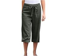 Caprihose Für Damen Hosen Casual Einfarbige Sieben-Punkte-Hose Baumwoll Leinen Sommerhose mit Elastische Taille Alltag Weitem Bein Hosen Heimhose Trainingshose Wanderhose Chinohose Für Frauen