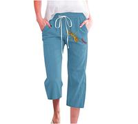 Caprihose Für Damen Hosen Lässige Libelle Muster Baumwoll Leinen Sieben-Punkte-Hose Sommerhose mit Elastischem Bund Lockere Weitem Bein Hosen Heimhose Arbeitshose Wanderhose Chinohose Für Frauen