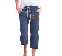 Caprihose Für Damen Hosen Lässige Libelle Muster Baumwoll Leinen Sieben-Punkte-Hose Sommerhose mit Elastischem Bund Lockere Weitem Bein Hosen Heimhose Arbeitshose Wanderhose Chinohose Für Frauen