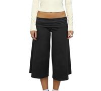Caprihose für Damen, umklappbar, weites Bein, Cropped, fließende Gaucho-Hose, bequem, lässig, Yoga, Coluttes, Pyjamahose, Schwarz , S