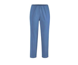 Caprihose GOLDNER "7/8-Stretchhose", Damen, Gr. 64, N + K Gr, blau (jeansblau), Obermaterial: 67% Baumwolle CO. 28% Polyamid PA. 5% Elasthan EL., Hosen Caprihose, Seitenschlitze (89894730-64) jeansbla