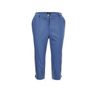 Caprihose GOLDNER "Kurzgröße Sportive Capri-Hose aus trageangenehmen Satin", Damen, Gr. 20, K-Gr, blau (schieferblau), Obermaterial: 64% Baumwolle CO. 33% Polyester PES. 3% Elasthan EL., normal, Hosen