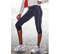 Caprihose H.I.S, Damen, Gr. 32/34, N-Gr, blau (marine), Interlock, Obermaterial: 60% Baumwolle, 40% Polyester, bestickt, unifarben, Basic, bequem kniebedeckend, Hosen Caprihose, mit seitlichem Piping.