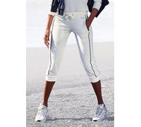 Caprihose H.I.S, Damen, Gr. 36/38, N-Gr, beige (ecru), Interlock, Obermaterial: 60% Baumwolle, 40% Polyester, bestickt, unifarben, Basic, bequem kniebedeckend, Hosen Caprihose, mit seitlichem Piping. 