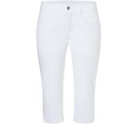 Caprihose MAC "Capri-Summer-Clean", Damen, Gr. 46, Länge 19, weiß, Web, Obermaterial: 97% Baumwolle, 3% Elasthan, figurbetont kniebedeckend, Hosen Caprihose, Sommerhose Kniebedeckend mit kleinem Schli