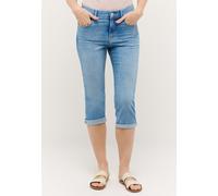 Caprijeans ANGELS "CICI TURN UP", Damen, Gr. 40, N-Gr, heaven blau random used, Denim/Jeans, Obermaterial: 89% Baumwolle, 8% Polyester, 3% Elasthan, unifarben, slim fit kniebedeckend, Jeans, mit Stret
