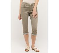 Caprijeans ANGELS "CICI TURN UP", Damen, Gr. 40, N-Gr, light khaki used, Denim/Jeans, Obermaterial: 89% Baumwolle, 8% Polyester, 3% Elasthan, unifarben, slim fit kniebedeckend, Jeans, mit Stretch und