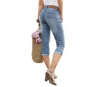 Caprijeans ANISTON CASUAL, Damen, Gr. 38, N-Gr, blau (blau, bleached), Web, Obermaterial: 75% Baumwolle, 23% Polyester, 2% Elasthan, Crinkleoptik, figurbetont, Jeans 5-Pocket-Jeans, in Used-Waschung (