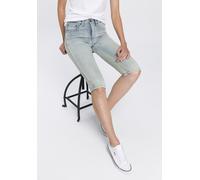 Caprijeans ARIZONA, Damen, Gr. 50, N-Gr, blau (blau bleache), Denim/Jeans, Obermaterial: 79% Baumwolle, 19% Polyester, 2% Elasthan, Basic, schmal kniebedeckend, Jeans, schmale Passform, mit Destroyed-