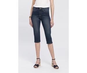 Caprijeans ARIZONA "mit Schlitz am Saum", Damen, Gr. 36, N-Gr, blau (dunkelblau us), Denim/Jeans, Obermaterial: 79% Baumwolle, 19% Polyester, 2% Elasthan, leichte Abriebeffekte, Basic, schmal, Jeans,