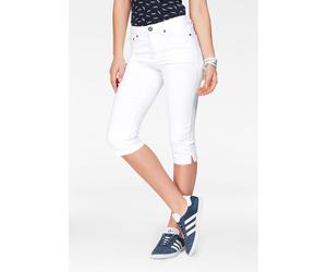 Caprijeans ARIZONA "mit Schlitz am Saum", Damen, Gr. 40, N-Gr, weiß, Denim/Jeans, Obermaterial: 98% Baumwolle, 2% Elasthan, clean, Basic, schmal, Jeans, schmale Passform, mit stylischen Nieten, hohe T