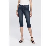 Caprijeans ARIZONA "mit Schlitz am Saum", Damen, Gr. 50, N-Gr, blau (dunkelblau us), Denim/Jeans, Obermaterial: 79% Baumwolle, 19% Polyester, 2% Elasthan, leichte Abriebeffekte, Basic, schmal, Jeans,
