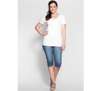 Caprijeans SHEEGO, Damen, Gr. 56, Normalgrößen, blau (blau denim), 98% Baumwolle, 2% Elasthan, unifarben, kurz, Jeans (41578344-56) blau denim