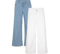 Caprijeans BONPRIX "Capri Jeans Mid Waist, (2er Pack)", Damen, Gr. 40, N-Gr, blau (eisblau denim, weiß), Denim/Jeans, Obermaterial: 82% Baumwolle, 17% Polyester, 1% Elasthan. Obermaterial 2: 97% Baumw