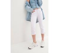Caprijeans BONPRIX "Slim Fit Jeans Mid Waist, cropped", Damen, Gr. 40, N-Gr, weiß (weiß twill), Denim/Jeans, Obermaterial: 97% Baumwolle, 3% Elasthan, regular fit ca. Mitte Wade, Jeans, 3/4-Capri-Look