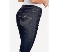 Caprijeans HEINE, Damen, Gr. 42, Normalgrößen, blau (schwarz used), 76% Baumwolle, 16% Polyester, 7% Viskose, 1% Elasthan, unifarben, knielang, Jeans (46783668-42) schwarz used