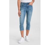 Caprijeans H.I.S, Damen, Gr. 36, N-Gr, blau (blau used 30), Denim/Jeans, Obermaterial: 98% Baumwolle, 2% Elasthan, schmal kniebedeckend, Jeans Caprijeans, schmale Beinform, krempelbare Beinabschlüsse,