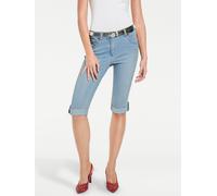 Caprijeans HEINE, Damen, Gr. 38, Normalgrößen, blau (bleached), 76% Baumwolle, 16% Polyester, 7% Viskose, 1% Elasthan, unifarben, knielang, Jeans (94991846-38) bleached