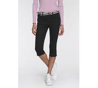 Caprijeans KANGAROOS "CAPRI-JEANS mit Gürtel", Damen, Gr. 32, N-Gr, schwarz (schwarz schwarz), Denim/Jeans, Obermaterial: 70% Baumwolle, 26% Polyester, 3% Viskose, 1% Elasthan, Basic, skinny fit 3/4-L