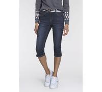 Caprijeans KANGAROOS "CAPRI-JEANS mit Gürtel", Damen, Gr. 44, N-Gr, blau (dunkelblau us), Denim/Jeans, Obermaterial: 70% Baumwolle, 26% Polyester, 3% Viskose, 1% Elasthan, Abriebeffekte, Basic, skinny
