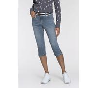 Caprijeans KANGAROOS "CAPRI-JEANS mit Gürtel", Damen, Gr. 46, N-Gr, blau (ligth blau u), Denim/Jeans, Obermaterial: 70% Baumwolle, 26% Polyester, 3% Viskose, 1% Elasthan, Abriebeffekte, Basic, skinny