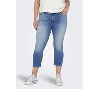 Caprijeans ONLY CARMAKOMA "CARWILLY REG CAPRI", Damen, Gr. 44, N-Gr, blau (light medium blau denim), Denim/Jeans, Obermaterial: 92% Baumwolle, 6% Elastomultiester, 2% Elasthan, regular fit, Jeans (820