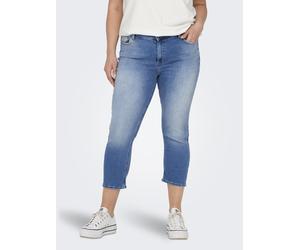 Caprijeans ONLY CARMAKOMA "CARWILLY REG CAPRI", Damen, Gr. 54, N-Gr, blau (light medium blau denim), Denim/Jeans, Obermaterial: 92% Baumwolle, 6% Elastomultiester, 2% Elasthan, regular fit, Jeans (820