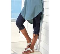 Caprileggings BEACHTIME, Damen, Gr. 44/46, N-Gr, marine, Jersey, Obermaterial: 92% Baumwolle, 8% Elasthan, unifarben, körpernah 7/8-Länge, Hosen, mit Raffung, 7/8-Länge, Basic, Stretch (95122757-44) m