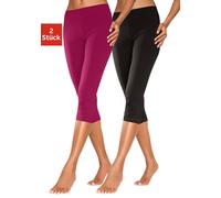 Caprileggings VIVANCE ACTIVE, Damen, Gr. 36/38, N-Gr, rosa (1x himbeere, 1x schwarz), Single Jersey, Obermaterial: 95% Baumwolle, 5% Elasthan, unifarben, Basic, eng 3/4-Länge, Hosen, mit Gummibund, Lo