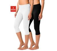 Caprileggings, Damen, Gr. 36/38, N-Gr, schwarz (1x weiß, 1x schwarz), Single Jersey, Obermaterial: 95% Baumwolle, 5% Elasthan, VIVANCE ACTIVE BY LASCANA, unifarben, Basic, eng 3/4-Länge, Hosen, mit Gu